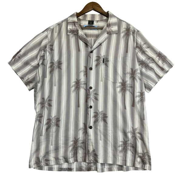 Vintage Palmwave Hawaii 2XL Mens‎ Striped Palm Tree Print Button Up Camp Shirt - Picture 2 of 7